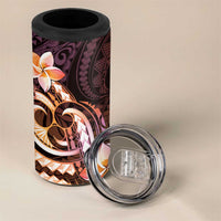 Polynesian Art Tattoo 4 in 1 Can Cooler Tumbler Plumeria Flowers Peach Gradient