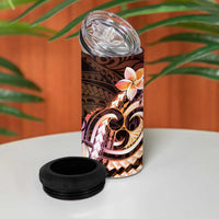 Polynesian Art Tattoo 4 in 1 Can Cooler Tumbler Plumeria Flowers Peach Gradient