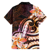 Polynesian Art Tattoo Family Matching Long Sleeve Bodycon Dress and Hawaiian Shirt Plumeria Flowers Peach Gradient LT05 - Polynesian Pride
