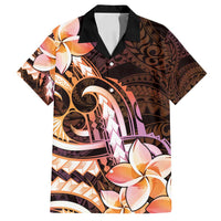 Polynesian Art Tattoo Family Matching Off Shoulder Maxi Dress and Hawaiian Shirt Plumeria Flowers Peach Gradient