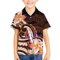 Polynesian Art Tattoo Family Matching Off Shoulder Short Dress and Hawaiian Shirt Plumeria Flowers Peach Gradient LT05 Son's Shirt Peach - Polynesian Pride