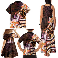 Polynesian Art Tattoo Family Matching Tank Maxi Dress and Hawaiian Shirt Plumeria Flowers Peach Gradient