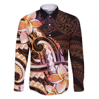 Polynesian Art Tattoo Family Matching Tank Maxi Dress and Hawaiian Shirt Plumeria Flowers Peach Gradient