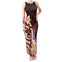 Polynesian Art Tattoo Family Matching Tank Maxi Dress and Hawaiian Shirt Plumeria Flowers Peach Gradient