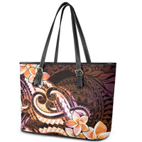 Polynesian Art Tattoo Leather Tote Bag Plumeria Flowers Peach Gradient LT05 - Polynesian Pride