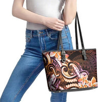 Polynesian Art Tattoo Leather Tote Bag Plumeria Flowers Peach Gradient LT05 - Polynesian Pride