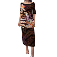 Polynesian Art Tattoo Puletasi Plumeria Flowers Peach Gradient LT05 Long Dress Peach - Polynesian Pride
