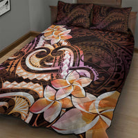 Polynesian Art Tattoo Quilt Bed Set Plumeria Flowers Peach Gradient