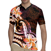 Polynesian Art Tattoo Rugby Jersey Plumeria Flowers Peach Gradient
