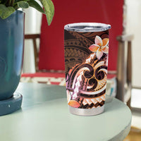 Polynesian Art Tattoo Tumbler Cup Plumeria Flowers Peach Gradient