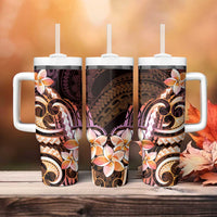 Polynesian Art Tattoo Tumbler With Handle Plumeria Flowers Peach Gradient