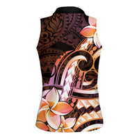 Polynesian Art Tattoo Women Sleeveless Polo Shirt Plumeria Flowers Peach Gradient