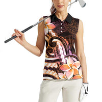 Polynesian Art Tattoo Women Sleeveless Polo Shirt Plumeria Flowers Peach Gradient
