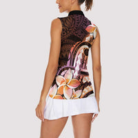 Polynesian Art Tattoo Women Sleeveless Polo Shirt Plumeria Flowers Peach Gradient