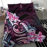 Polynesian Art Tattoo Bedding Set Plumeria Flowers Pink Gradient