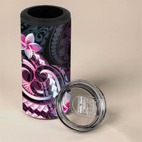Polynesian Art Tattoo 4 in 1 Can Cooler Tumbler Plumeria Flowers Pink Gradient