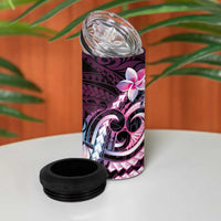 Polynesian Art Tattoo 4 in 1 Can Cooler Tumbler Plumeria Flowers Pink Gradient