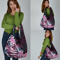 Polynesian Art Tattoo Grocery Bag Plumeria Flowers Pink Gradient