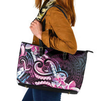 Polynesian Art Tattoo Leather Tote Bag Plumeria Flowers Pink Gradient LT05 Pink - Polynesian Pride