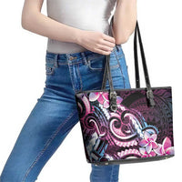 Polynesian Art Tattoo Leather Tote Bag Plumeria Flowers Pink Gradient LT05 - Polynesian Pride