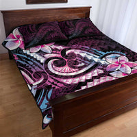 Polynesian Art Tattoo Quilt Bed Set Plumeria Flowers Pink Gradient
