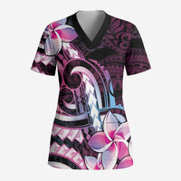 Polynesian Art Tattoo Scrub Top Plumeria Flowers Pink Gradient - Polynesian Pride