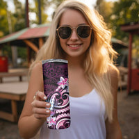 Polynesian Art Tattoo Skinny Tumbler Plumeria Flowers Pink Gradient LT05 - Polynesian Pride