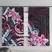 Polynesian Art Tattoo Window Curtain Plumeria Flowers Pink Gradient