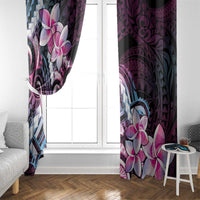 Polynesian Art Tattoo Window Curtain Plumeria Flowers Pink Gradient