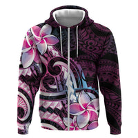 Polynesian Art Tattoo Zip Hoodie Plumeria Flowers Pink Gradient LT05 Zip Hoodie Pink - Polynesian Pride