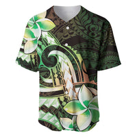Polynesian Art Tattoo Baseball Jersey Plumeria Flowers Green Gradient