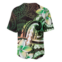 Polynesian Art Tattoo Baseball Jersey Plumeria Flowers Green Gradient