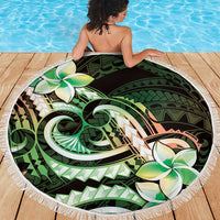 Polynesian Art Tattoo Beach Blanket Plumeria Flowers Green Gradient