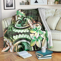 Polynesian Art Tattoo Blanket Plumeria Flowers Green Gradient