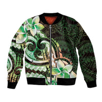 Polynesian Art Tattoo Bomber Jacket Plumeria Flowers Green Gradient LT05 Unisex Green - Polynesian Pride