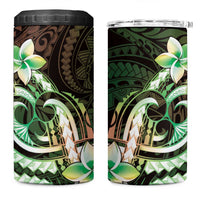 Polynesian Art Tattoo 4 in 1 Can Cooler Tumbler Plumeria Flowers Green Gradient