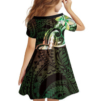 Polynesian Art Tattoo Family Matching Off The Shoulder Long Sleeve Dress and Hawaiian Shirt Plumeria Flowers Green Gradient LT05 - Polynesian Pride