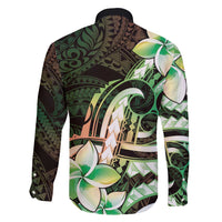 Polynesian Art Tattoo Family Matching Short Sleeve Bodycon Dress and Hawaiian Shirt Plumeria Flowers Green Gradient LT05 - Polynesian Pride