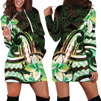 Polynesian Art Tattoo Hoodie Dress Plumeria Flowers Green Gradient LT05 - Polynesian Pride