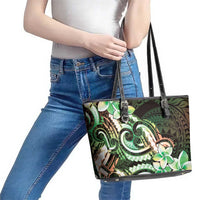 Polynesian Art Tattoo Leather Tote Bag Plumeria Flowers Green Gradient LT05 - Polynesian Pride