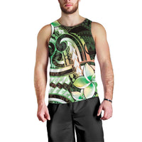 Polynesian Art Tattoo Men Tank Top Plumeria Flowers Green Gradient