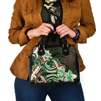 Polynesian Art Tattoo Shoulder Handbag Plumeria Flowers Green Gradient