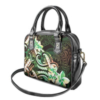 Polynesian Art Tattoo Shoulder Handbag Plumeria Flowers Green Gradient