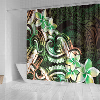 Polynesian Art Tattoo Shower Curtain Plumeria Flowers Green Gradient LT05 - Polynesian Pride