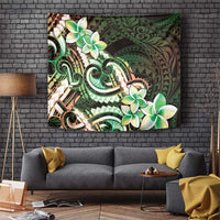 Polynesian Art Tattoo Tapestry Plumeria Flowers Green Gradient