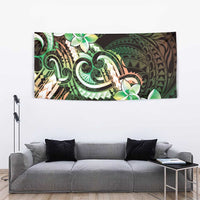 Polynesian Art Tattoo Tapestry Plumeria Flowers Green Gradient