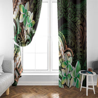 Polynesian Art Tattoo Window Curtain Plumeria Flowers Green Gradient