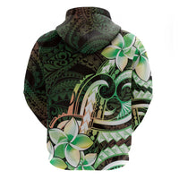 Polynesian Art Tattoo Zip Hoodie Plumeria Flowers Green Gradient LT05 - Polynesian Pride