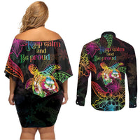 Hawaii Pride Couples Matching Off Shoulder Short Dress and Long Sleeve Button Shirt Aloha Is Aloha