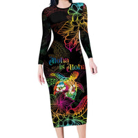 Hawaii Pride Long Sleeve Bodycon Dress Aloha Is Aloha